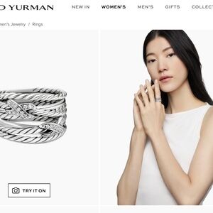 DAVID YURMAN Double Cross Silver and Diamond Ring, Size 6.5 LIKE NEW